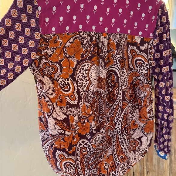 Anthropologie Maeve Patchwork Floral Paisley Button Down Blouse XS Boho - Picture 4 of 10
